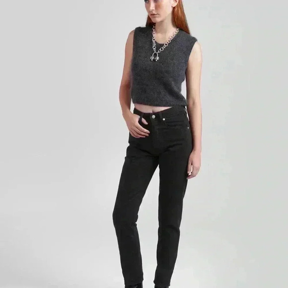 Decade Alex Black Denim Mid Rise Non Stretch 100% Cotton Slim Tapered Size 25 - Picture 1 of 5